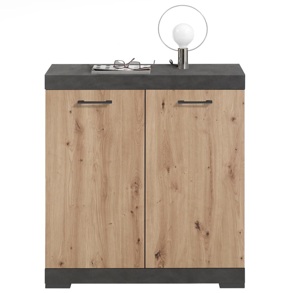 FMD Commode avec 2 portes 80x34,9x89,9 cm gris et chêne artisanal