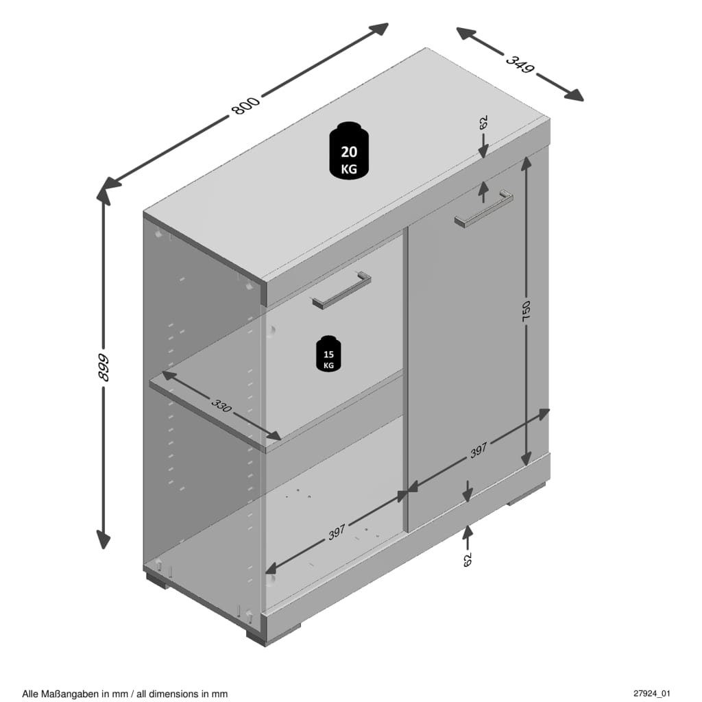 FMD Commode avec 2 portes 80x34,9x89,9 cm gris et chêne artisanal