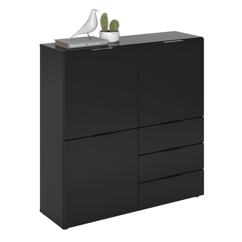 FMD Commode avec 3 portes et 3 tiroirs Noir