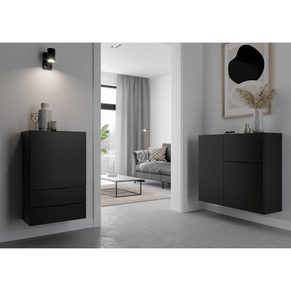 FMD Commode avec tiroir et portes 89,1x31,7x81,3 cm noir