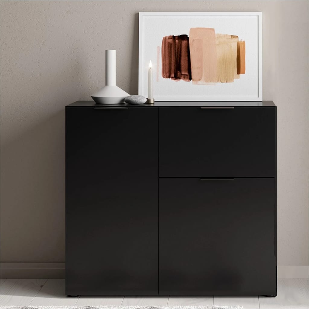 FMD Commode avec tiroir et portes 89,1x31,7x81,3 cm noir