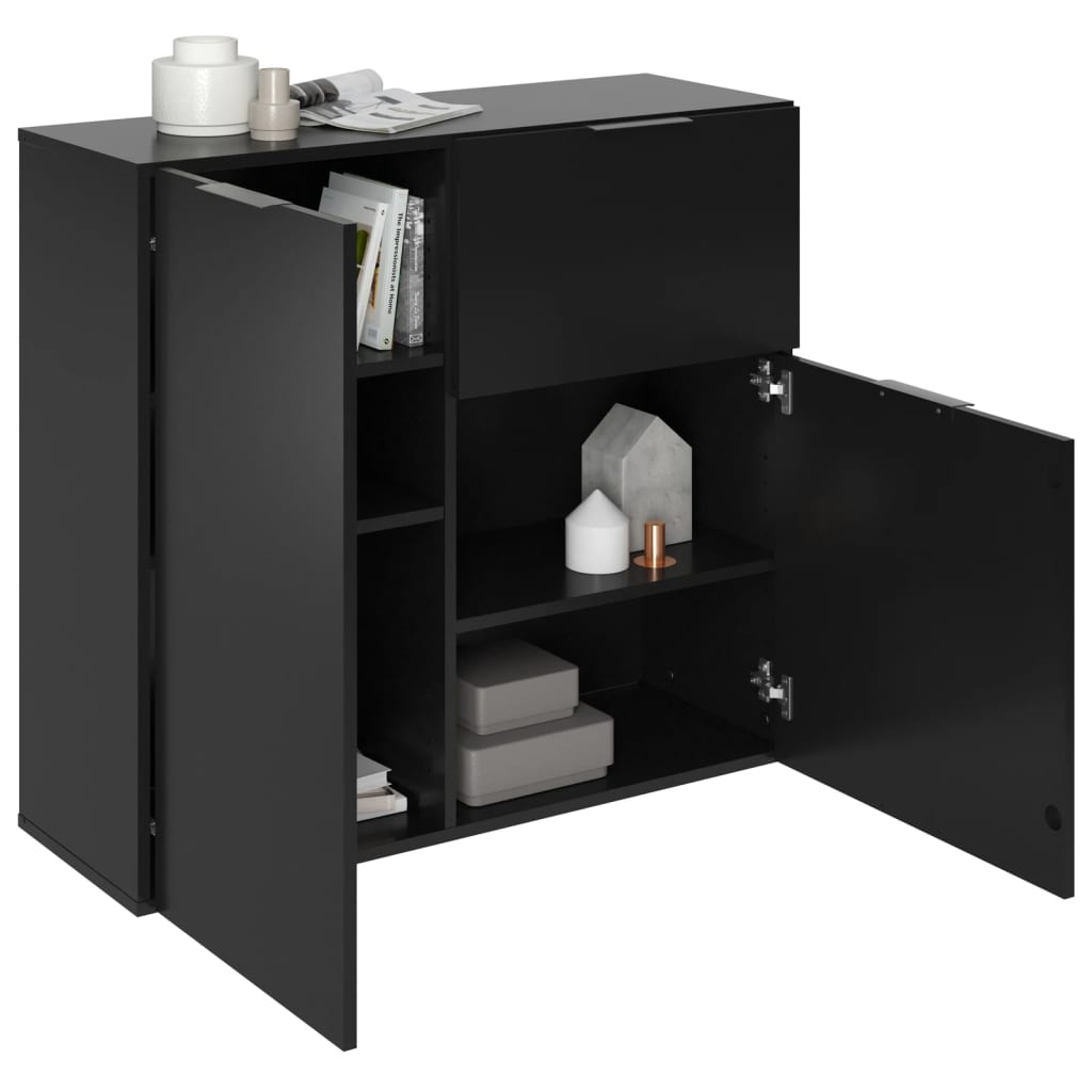 FMD Commode avec tiroir et portes 89,1x31,7x81,3 cm noir