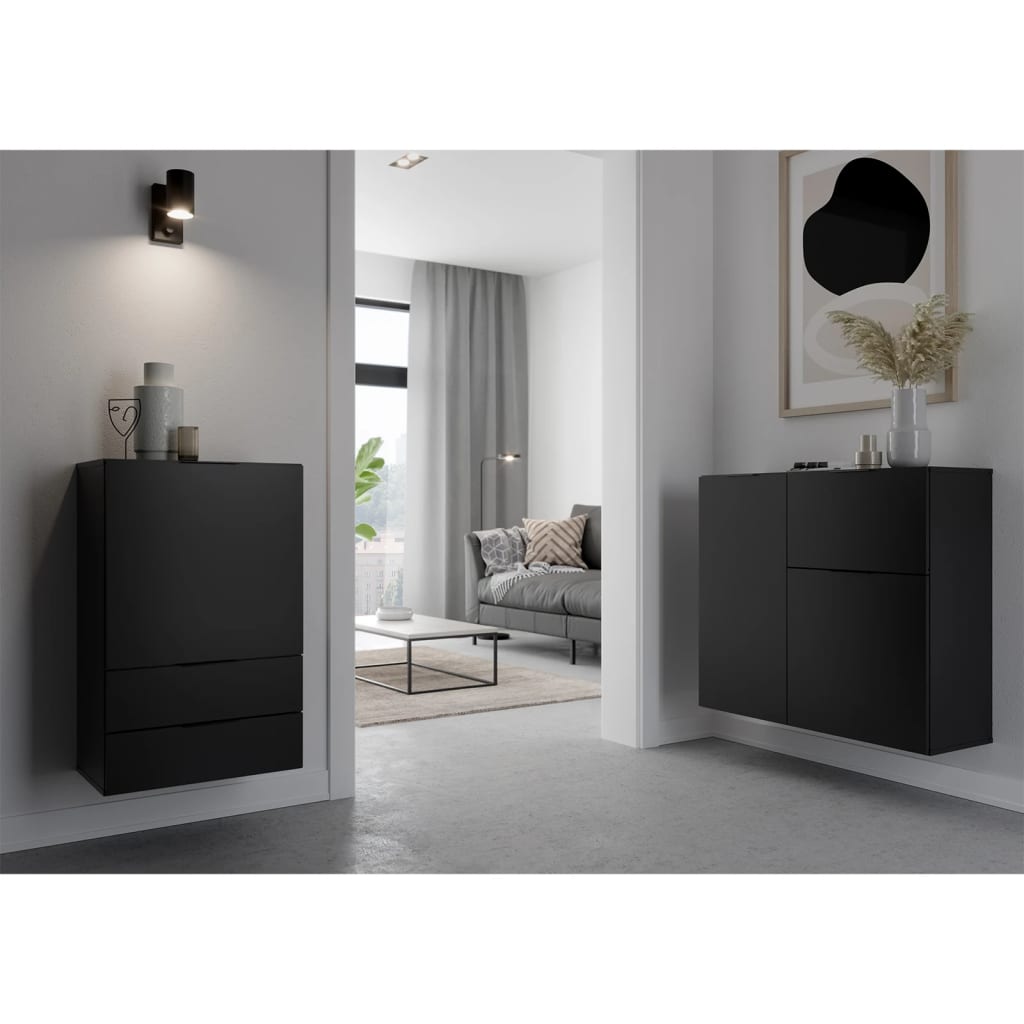 FMD Commode avec tiroir et portes 49,7x31,7x81,3 cm noir