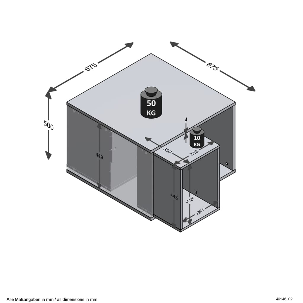 FMD Table basse avec 2 tables d'appoint 67,5x67,5x50 cm Blanc et béton