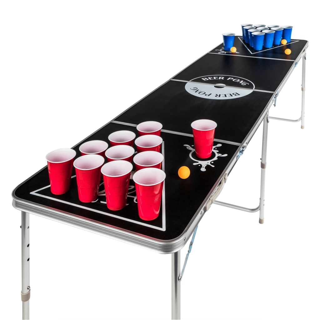 HI Höhenverstellbarer, zusammenklappbarer Bier-Pong-Tisch, Schwarz