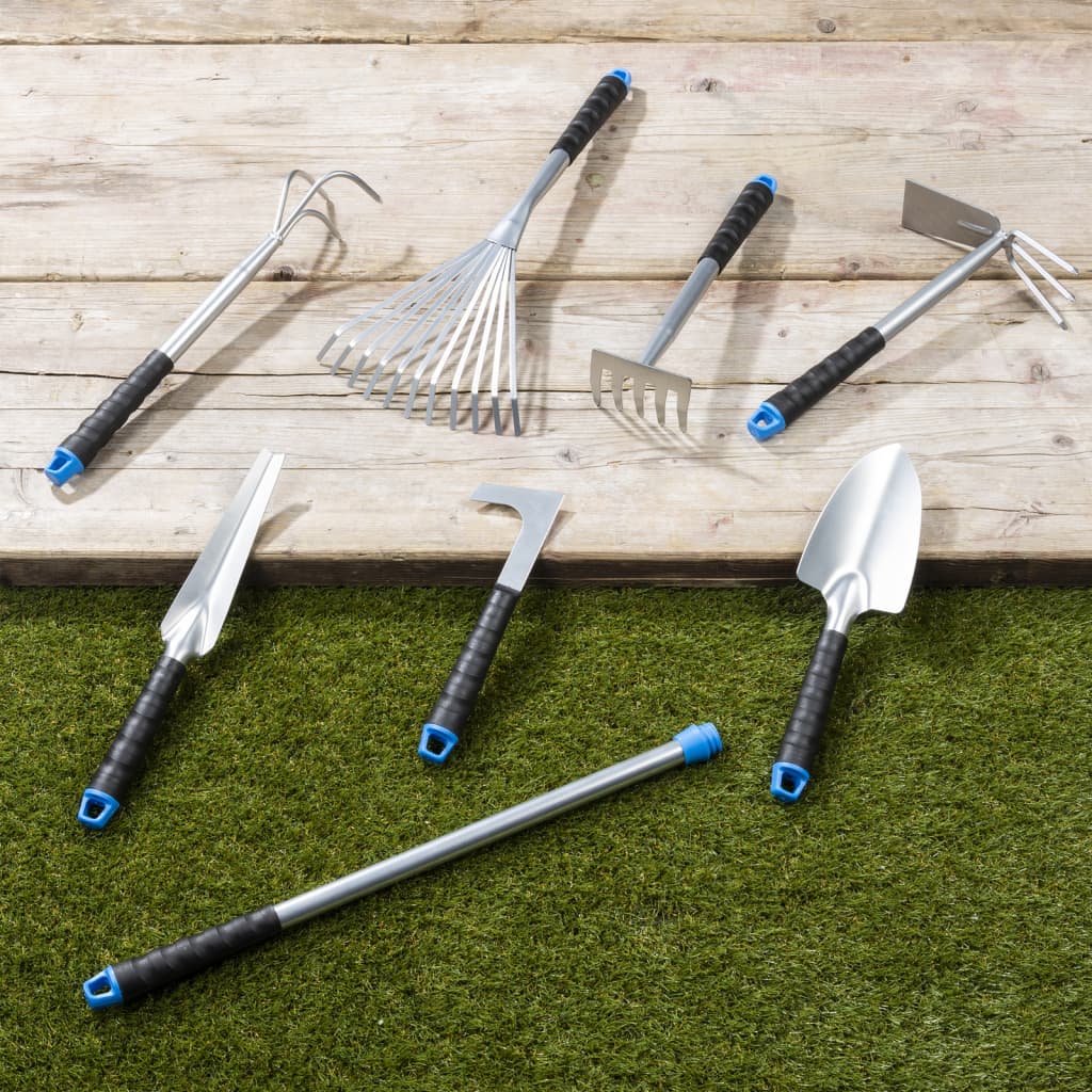 HI Gartenwerkzeug-Set, 8-teilig, silberfarbenes Metall