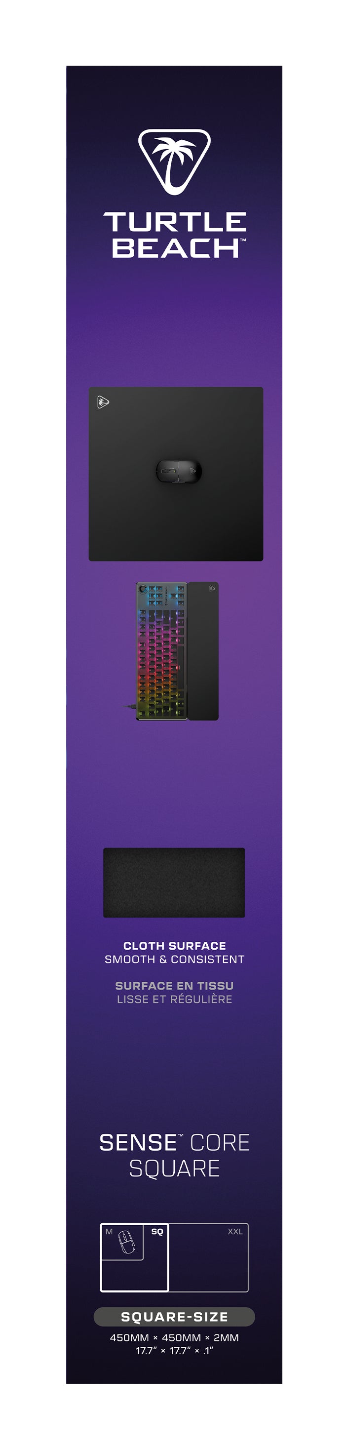 Tapis de souris de jeu - Turtle Beach SenseCore Square - Surface micro-tissée, équilibré, confortable