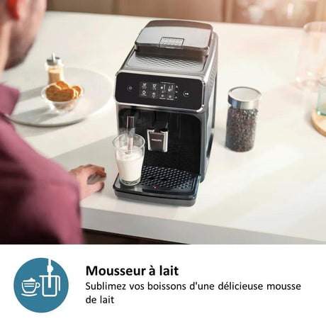 Machine a café Expresso broyeur - PHILIPS - EP2225/10 - Série 2200 - mousseur a lait - 2 cafés - Broyeur céramique - Noir brillant