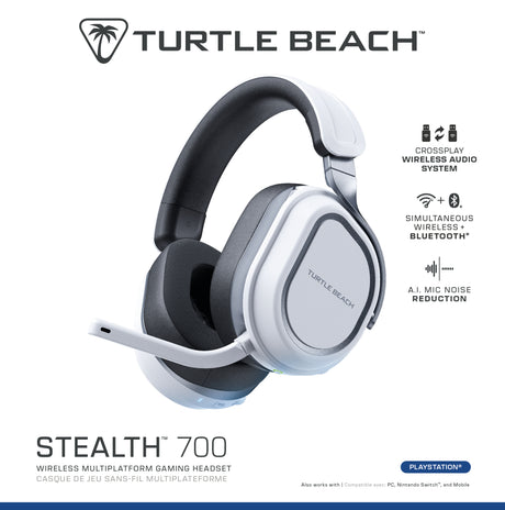 Casque gaming sans fil - Turtle Beach Stealth™ 700P (Gen3) - Blanc - PS5, PS4, PC, mobile, 60mm, Bluetooth, 80h
