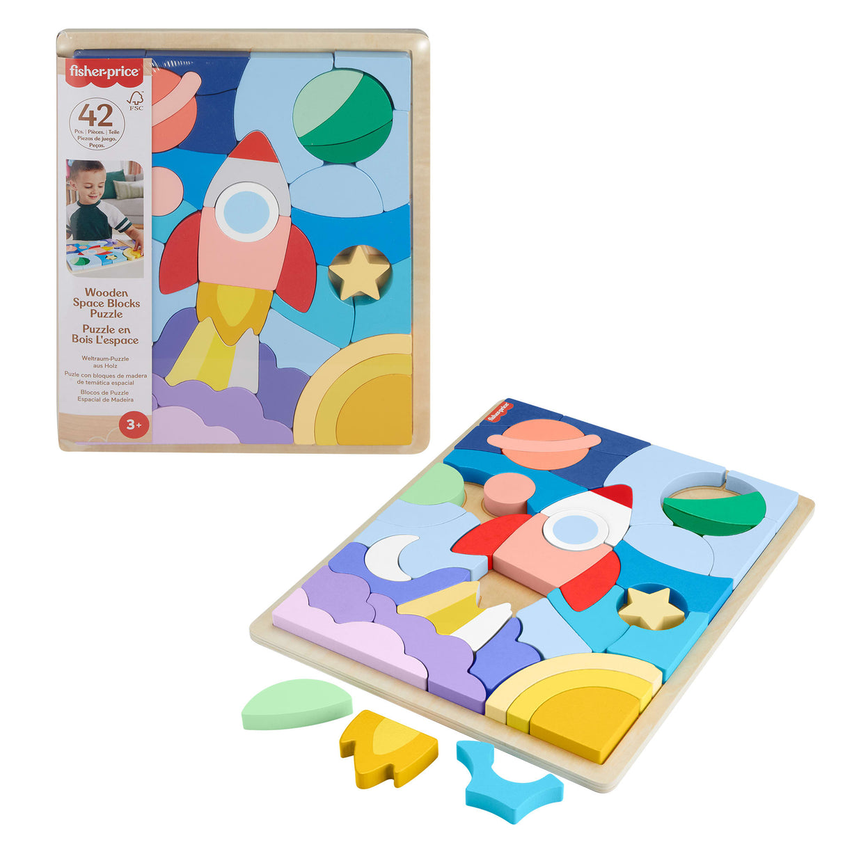 FISHER-PRICE Puzzle en Bois L'Espace-Puzzle 42 pieces pour les petits - Fisher-Price - HXY42