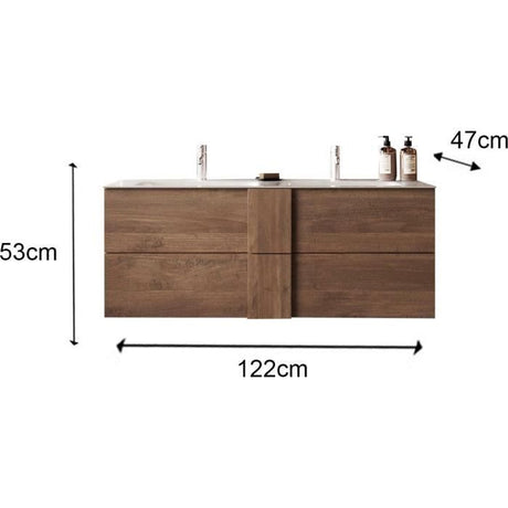 Meuble suspendu double vasque - 2 tiroirs -  L120 x H53 x P47cm - Coloris chene mercure - Style scandinave - JUNE