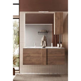 Meuble suspendu double vasque - 2 tiroirs -  L120 x H53 x P47cm - Coloris chene mercure - Style scandinave - JUNE