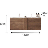 Meuble suspendu double vasque - 2 tiroirs -  L120 x H53 x P47cm - Coloris chene mercure - Style scandinave - JUNE