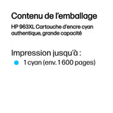 HP 963 XL Cartouche d'encre cyan grande capacité authentique (3JA27AE) pour HP OfficeJet Pro 9010 / 9020 series