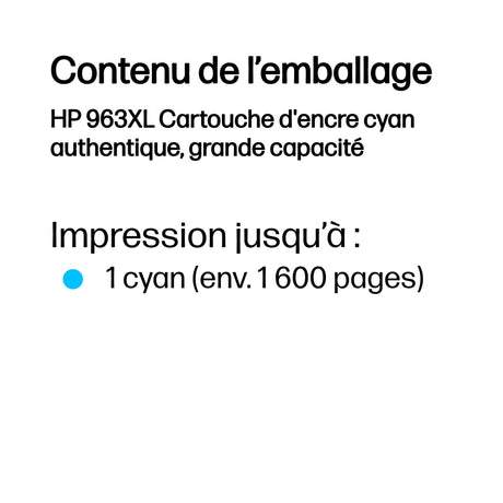 HP 963 XL Cartouche d'encre cyan grande capacité authentique (3JA27AE) pour HP OfficeJet Pro 9010 / 9020 series