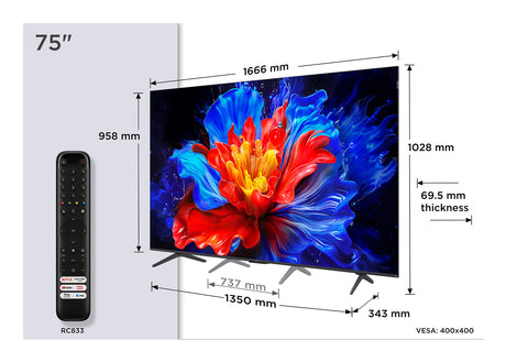 TCL 75P8K - TV QLED 75 (190 cm) - 4K UHD 3840x2160 - 144 Hz - Dolby Vision - Google TV  - 4xHDMI 2.1 - WiFi