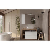 Ensemble meuble Salle de bain 110cm simple vasque + colonne - Coloris chene clair et laqué blanc - HAMBOURG
