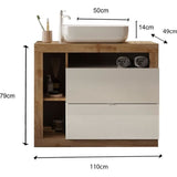 Ensemble meuble Salle de bain 110cm simple vasque + colonne - Coloris chene clair et laqué blanc - HAMBOURG