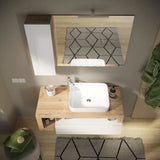 Ensemble Meuble salle de bain  L110cm - Vasque + 2 Tiroirs + 3 niches - Coloris chene clair et laqué blanc - HAMBOURG