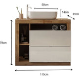 Ensemble Meuble salle de bain HAMBOURG L110 - Vasque + 2 Tiroirs + 3 niches  - Coloris chene clair et laquÈ blanc