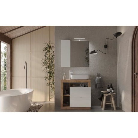 Meuble simple vasque salle de bain L78cm - Coloris chene clair et laqué blanc - HAMBOURG