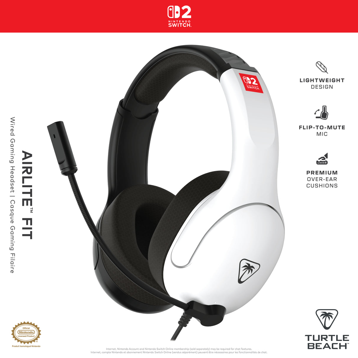 Casque gaming filaire - TURTLE BEACH - TBS-8003-05 - Airlite Fit - Sous licence officielle Nintendo pour Switch™ 2 - Noir & Blanc