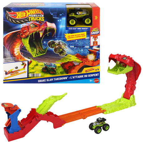 Coffret Monster Trucks - JJN44 - Bone Shaker inclus - 4 pistes 15 cm - Lanceur et éléments repositionnables