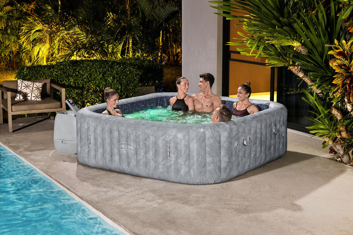 Spa gonflable BESTWAY - Lay-Z-Spa San Fransisco - Hydrojets - 230 x 230 x 71 cm - 5 a 7 places - Carré (couverture, 5 appuie-tete)