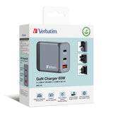 Chargeur secteur Verbatim GNC 1x port USB-A + 2x ports USB-C 65W (Noir)