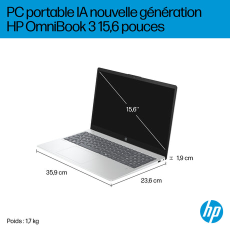 PC Portable HP Omnibook 3 15-fn0021nf - Windows 11 - 15,6 FHD IPS - Ryzen AI 5 340 - RAM 24Go - Stockage 512Go SSD - AZERTY
