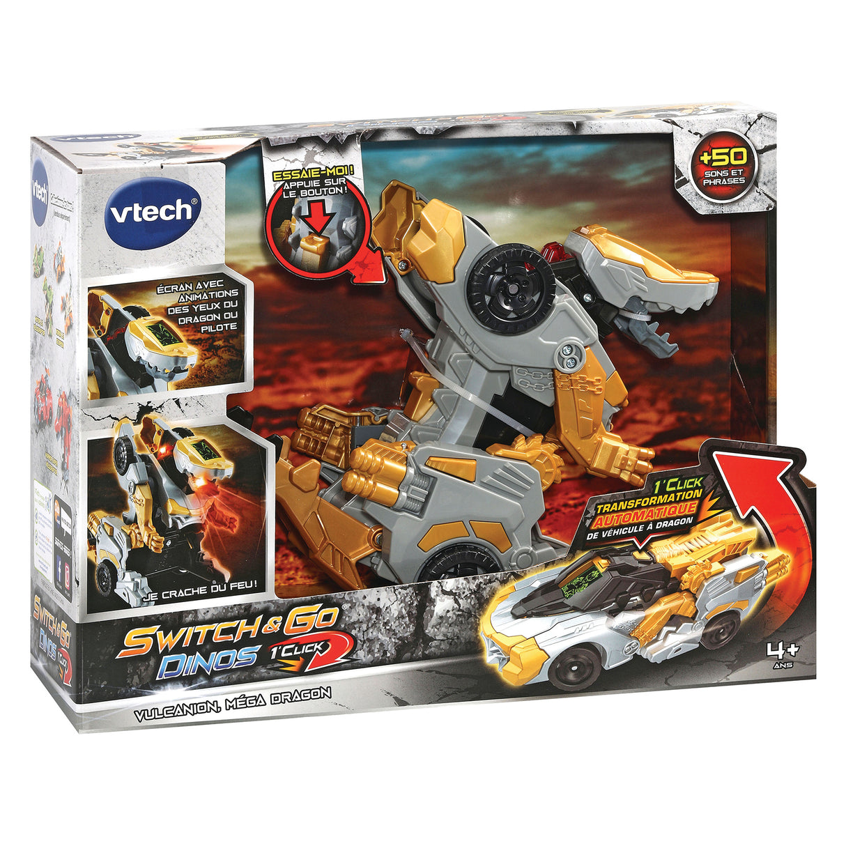 VTECH - Switch & Go Dinos - 1'Click - Vulcanion, Méga Dragon - Enfant - Pile - Marron, noir et gris