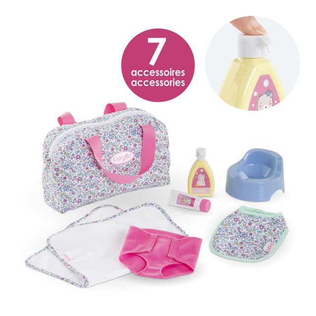 Accessoires poupons - COROLLE - Coffret Accessoires a Langer Floral - 7 accessoires - des 2 ans