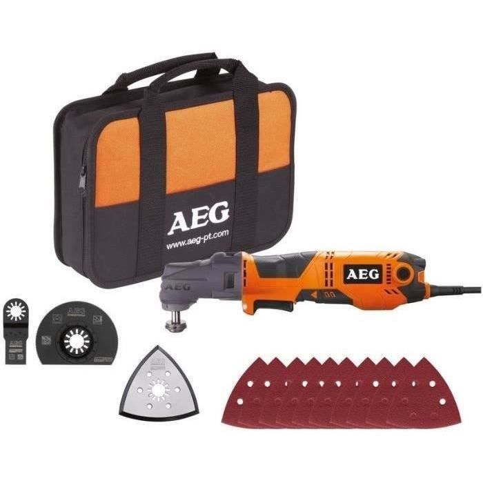 AEG - Multitool OMNIPRO 300W, tete multifonction, 20000 osc/min, variateur de vitesse, compatible toutes tetes, en sac - OMNI300KIT1