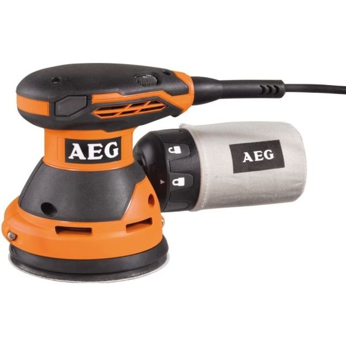 AEG - Ponceuse excentrique 125 mm 300 W, 14000 a 24000 osc/min, sac a poussiere, 25 abrasifs, en carton - EX125ED-SET