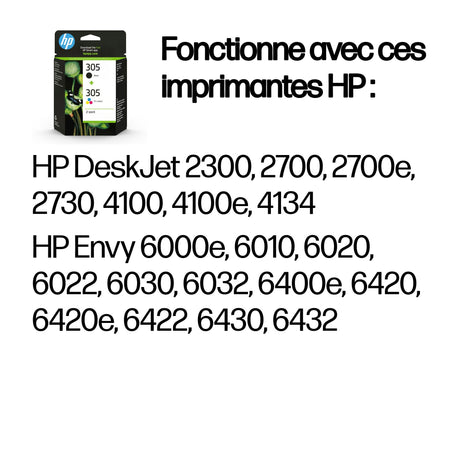 HP 305 Pack de 2 Cartouches d'Encre Noire et Trois Couleurs Authentiques (6ZD17AE)