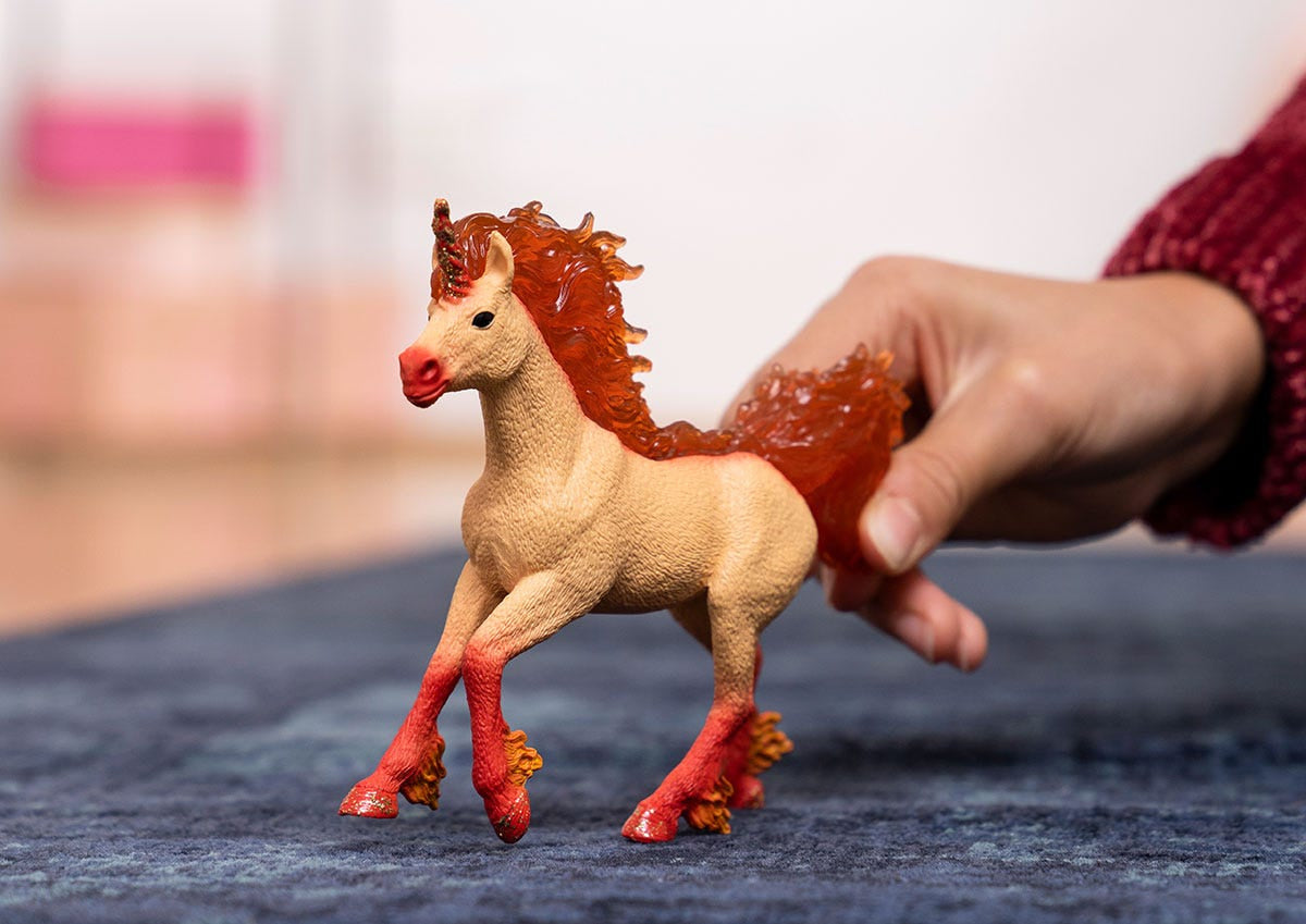 Figurine Étalon licorne de feu élementa, criniere et queue transparentes, Pour enfants des 4 ans, Schleich 70756 Bayala