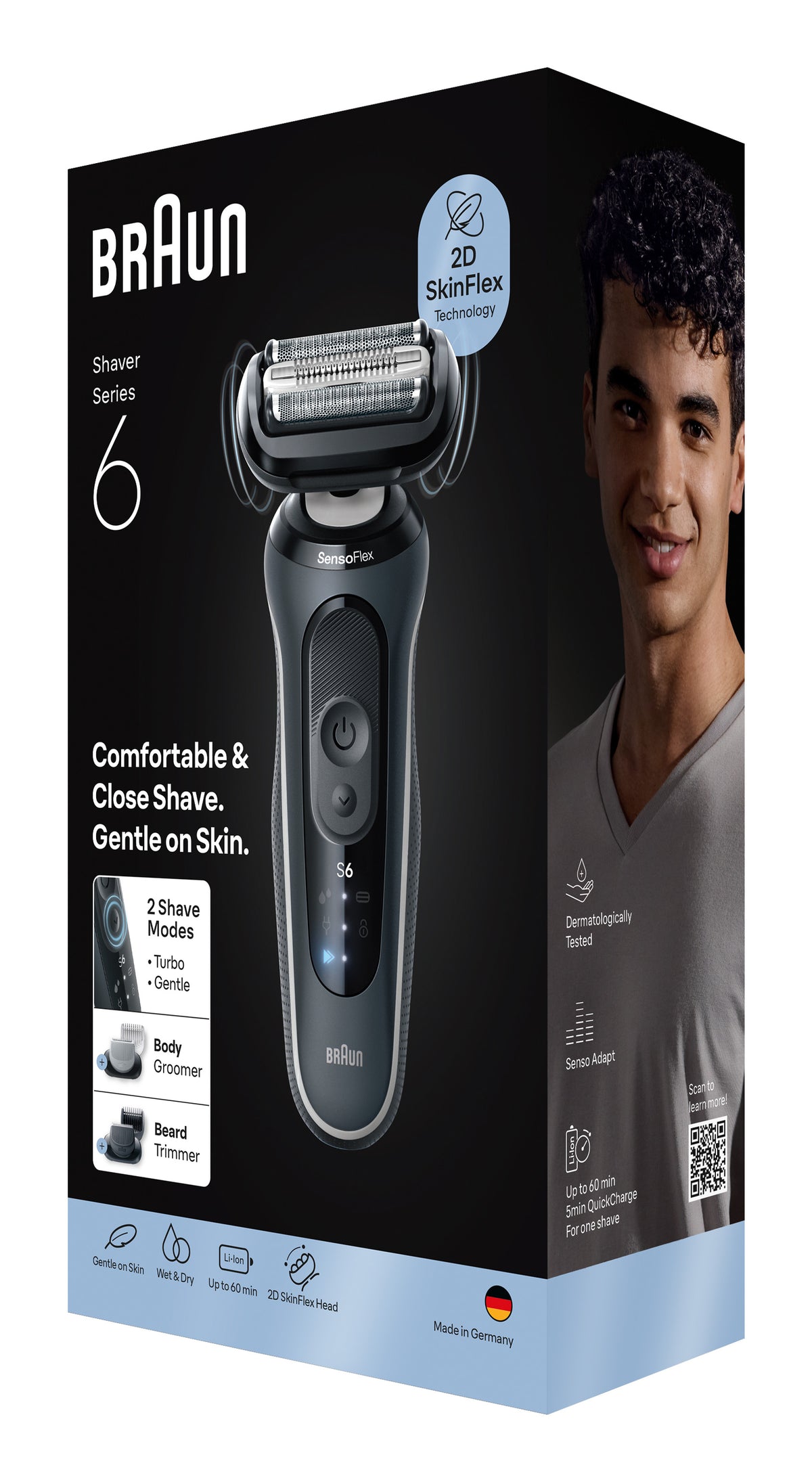 Rasoir électrique BRAUN Series 6 - Noir - Autonomie 60 minutes - Charge rapide 5 minutes