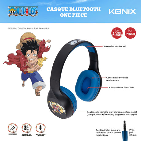 Casque audio supra-auriculaire sans fil  - Konix - One Piece- Bluetooth 5.3 pour smartphones et tablettes - Autonomie 30 h