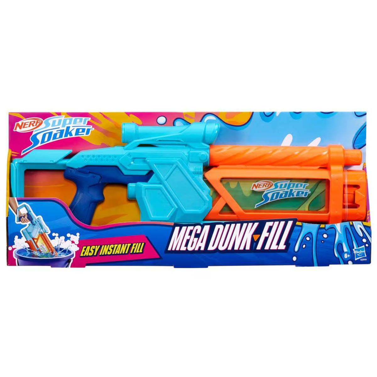 Nerf Pistolet a eau Mega Dunk-Fill, remplissage instantané facile, Réservoir 1L, Nerf Super Soaker, des 6 ans
