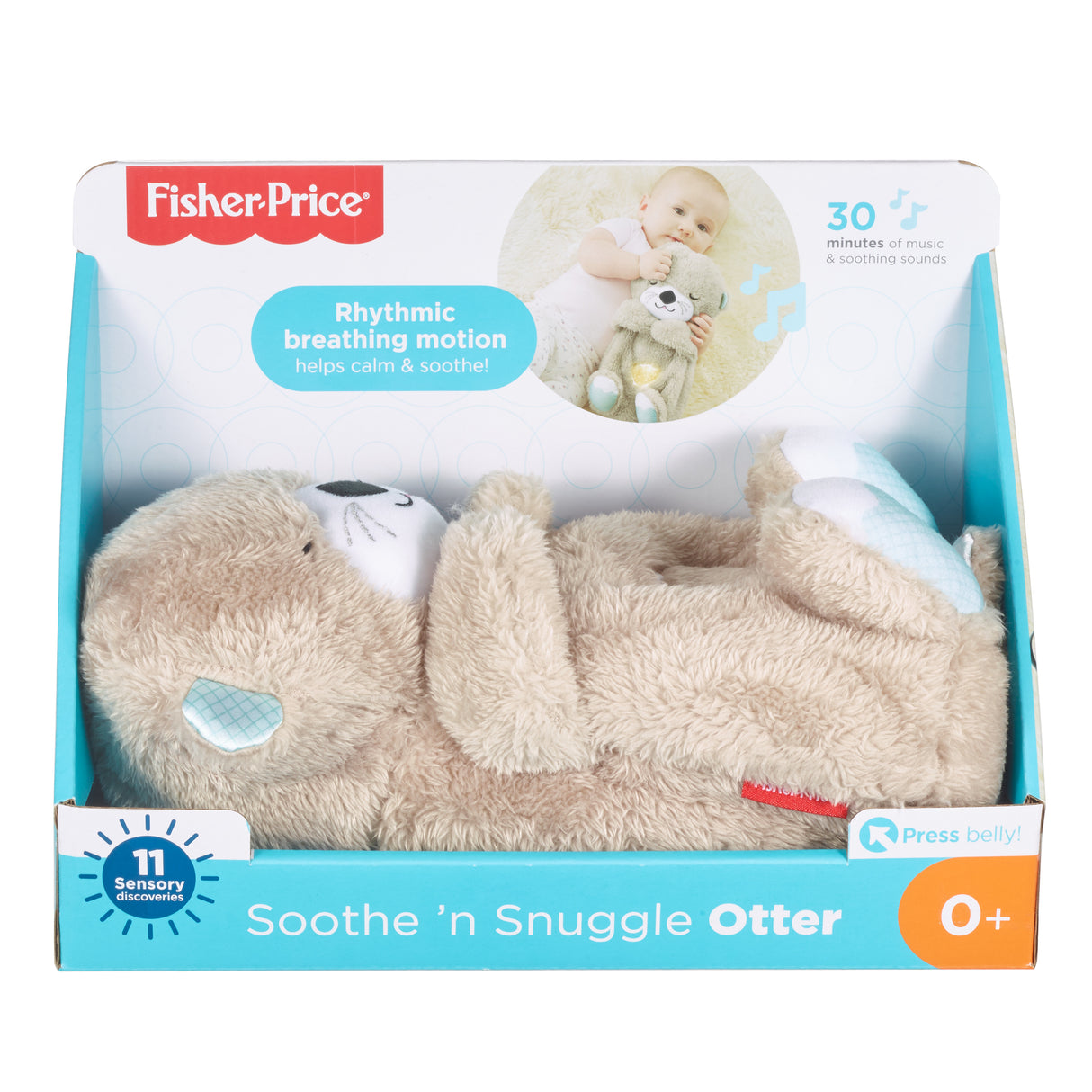Fisher-Price - Ma Loutre Câlins Bonne Nuit - Peluche Veilleuse Bébé Musicale et Lumineuse - Jouet d'Eveil - Des la naissance FXC66