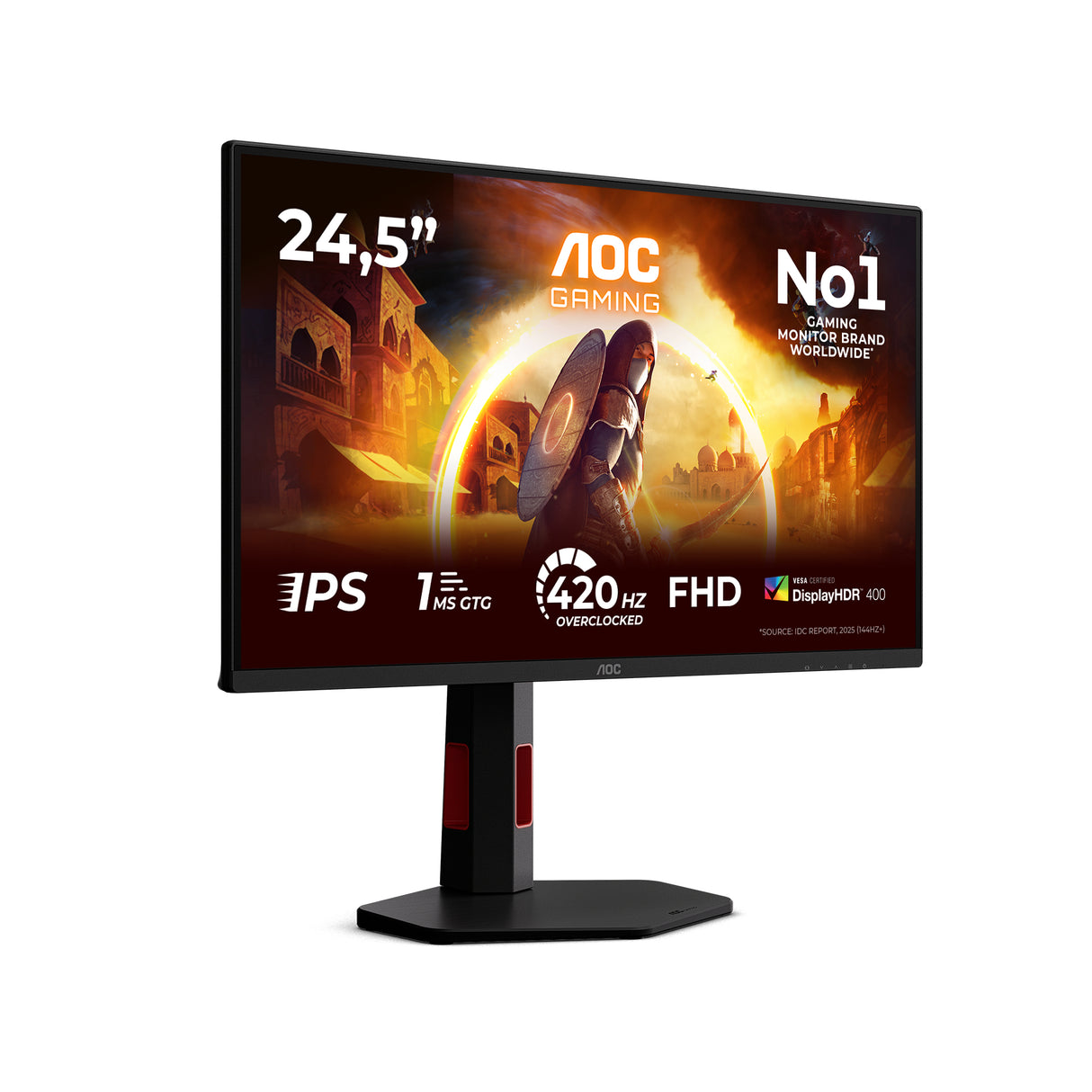 Ecran PC Gamer - AOC - 24,5'' - FHD - 420Hz (OC, 400Hz native) - Dalle Fast IPS - 0,3ms - Réglable en hauteur - 25G4KUR