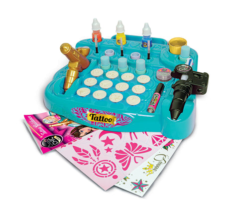 CLEMENTONI - Studio de tatouage temporaires pour enfant - Kit complet  - Pochoirs, peintures corps et transfert - Des 7 ans