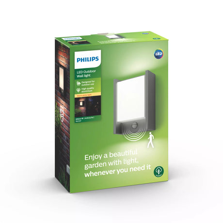 Applique murale - PHILIPS - Arbour - Lumiere blanche chaude - Avec capteur - Large - IP44