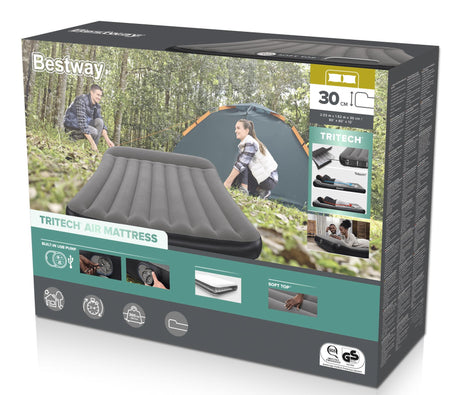 Matelas gonflable - BESTWAY - 671BS - Tritech Queen - 2 places, pompe USB intégrée, 2,03 m x 1,52 m x 30 cm
