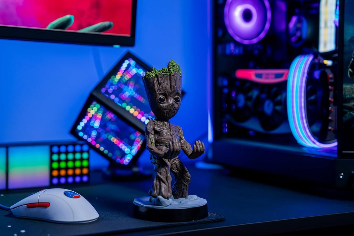 Figurine Les Gardiens de la Galaxie Bébé Groot - EXQUISITE GAMING - Cable Guys - Support smartphone ou petit accessoire - 20 cm