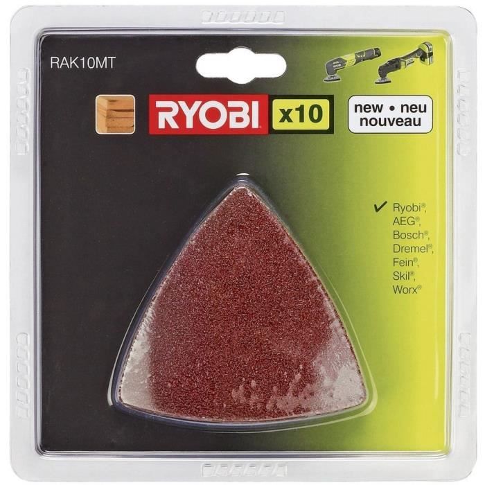 RYOBI - Kit abrasifs multitool (10 triangles abrasifs grain 60 / 80 / 120)  - RAK10MT