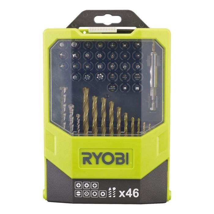 RYOBI - Coffret 46 accessoires mixtes : forets béton & métal + 31 embouts 25 mm PH / PZ / SL / HEX / T / TX / SQ - RAK46MIX