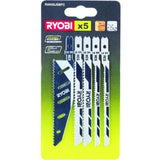 RYOBI - Carte 5 lames scie sauteuse FLUSHCUT bois 10 TPI, chantournage 14 TPI, inversÈ 10 TPI - RAK05JSBFC