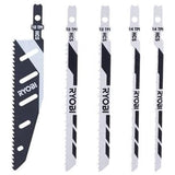 RYOBI - Carte 5 lames scie sauteuse FLUSHCUT bois 10 TPI, chantournage 14 TPI, inversé 10 TPI - RAK05JSBFC