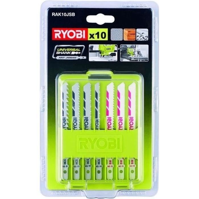 RYOBI - Coffret 10 lames baionnettes scie sauteuse bois - plastique (6 / 10 / 14 TPI) et bimÈtal - RAK10JSB